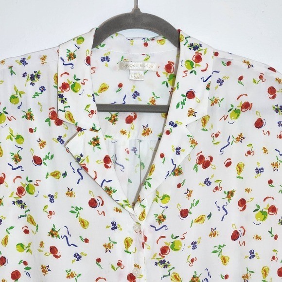 Cooper & Ella Multicolor Fruit Print Button Down Blouse Size Medium