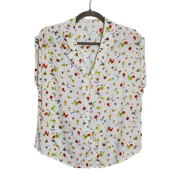 Cooper & Ella Multicolor Fruit Print Button Down Blouse Size Medium