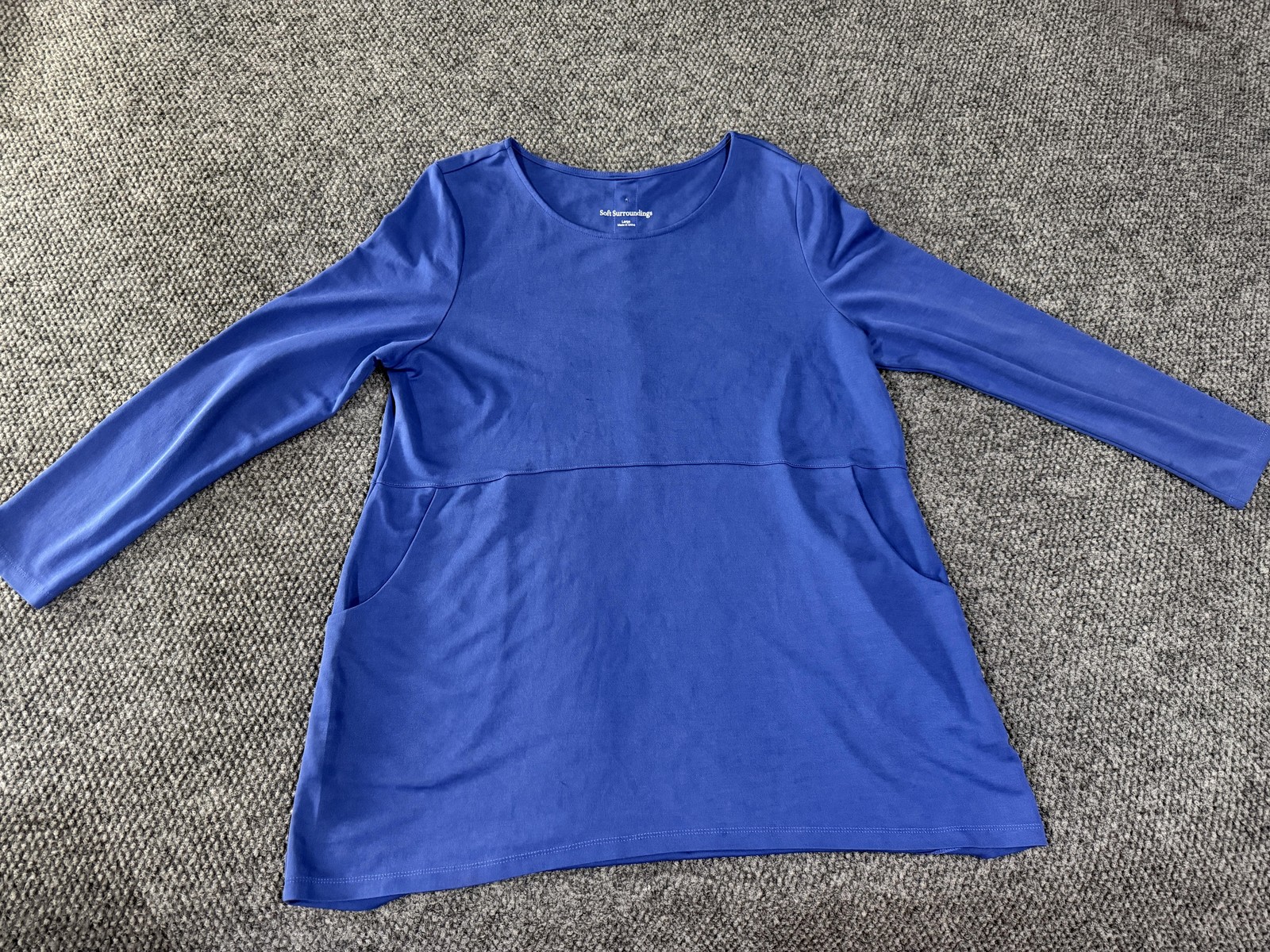 Soft Surroundings Blouse Womens Large Blue Scoop Neck Long Sleeve Tunic Top
