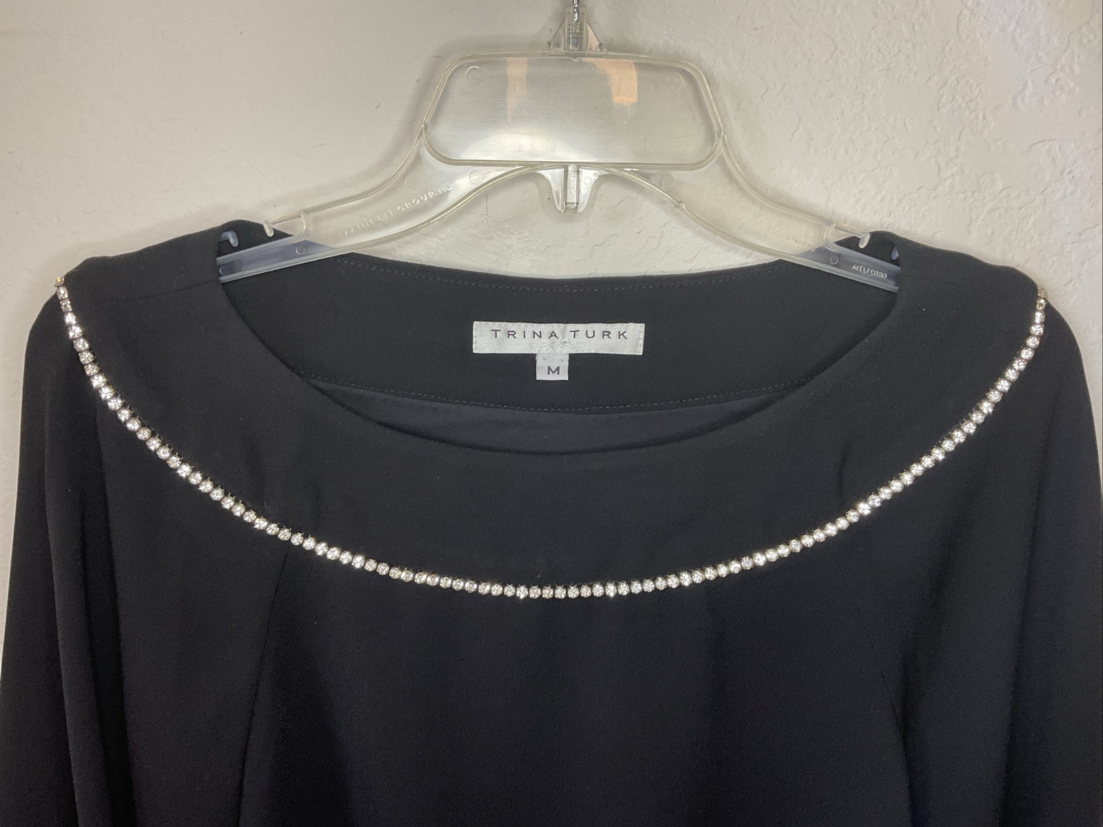Trina Turk Rhinestone Trim Neck & Cuffs Long-Sleeve Blouse Black Size M