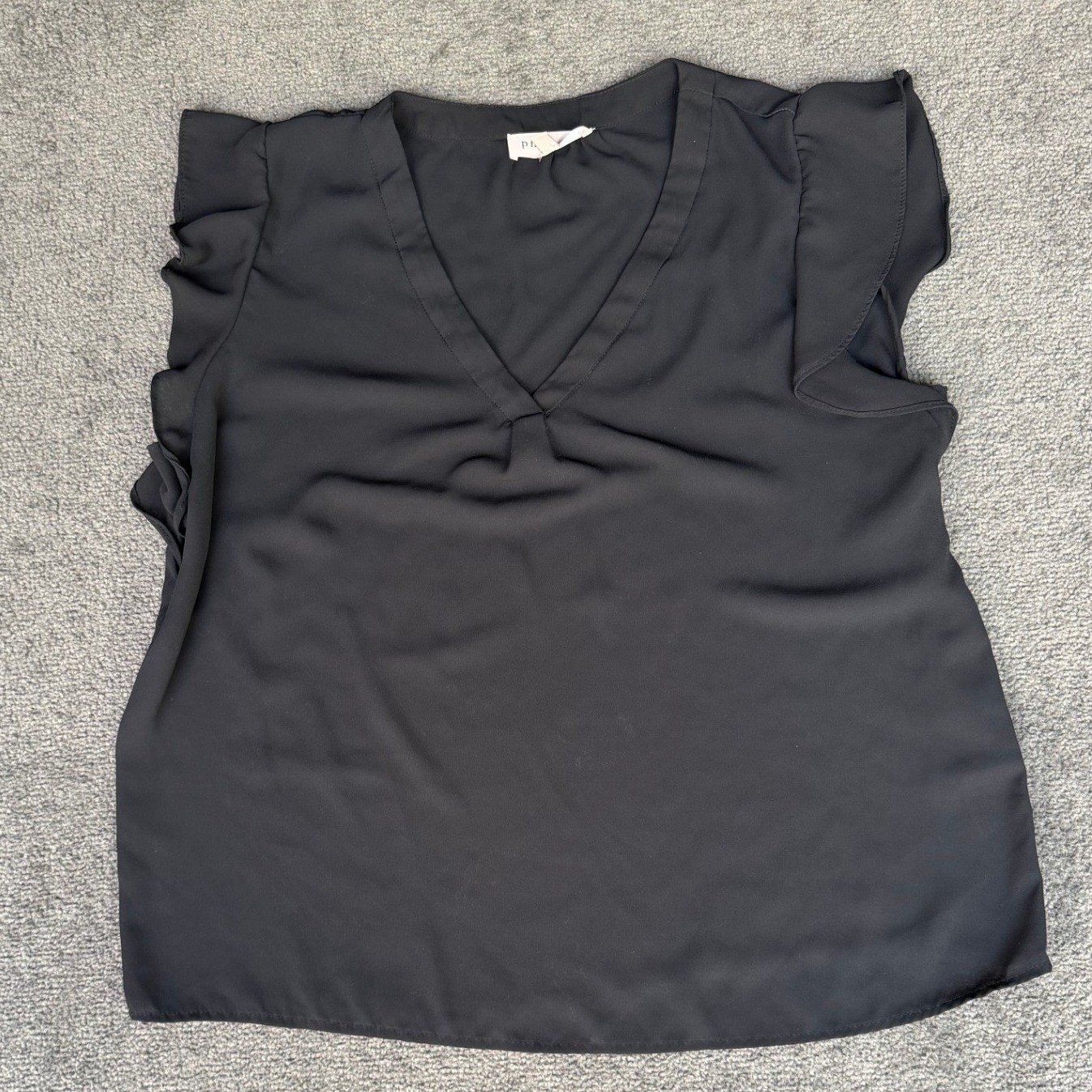 Philosophy Republic Clothing Womens XL Black V-Neck Ruffle Cap Sleeve Blouse Top