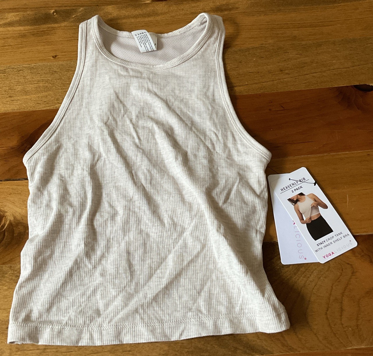 Yogalicious Womans XS Heavenly Rib Stacy Cream Crop Tank Top NEW WITH TAG