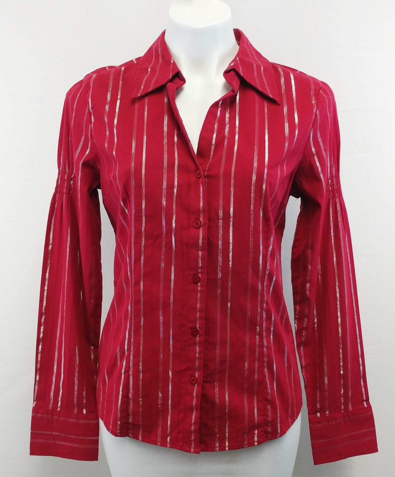 New SO Women Junior Shirt, Size Large, red silver metallic, cotton, silver