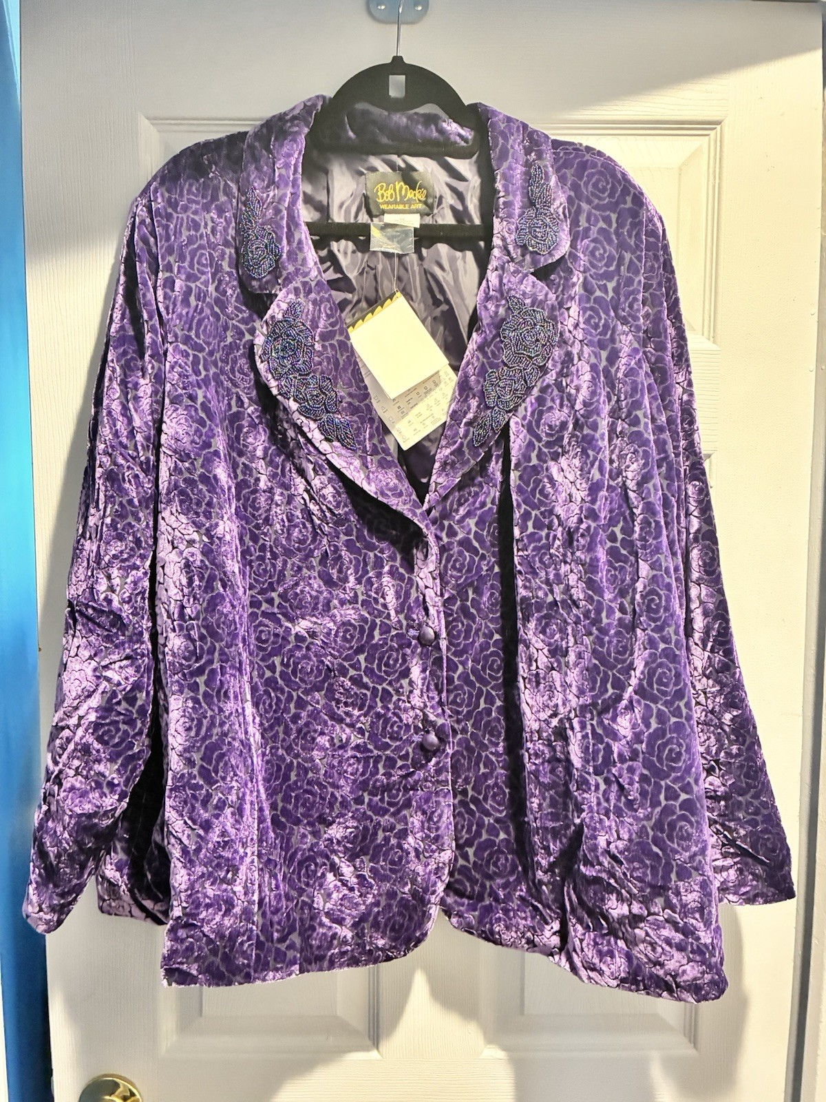 Bob Mackie 3X Lined Purple Flowered Shirt With Bead Work