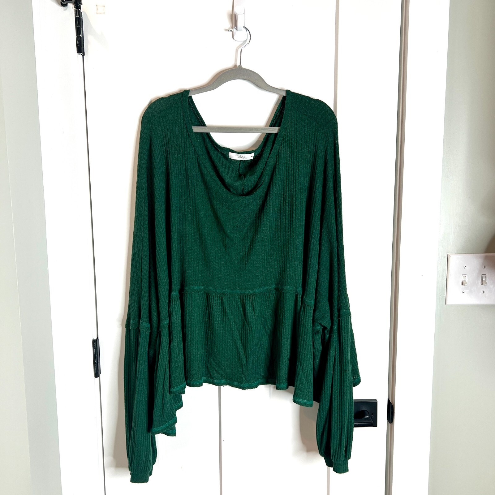 Talulah Forest Green Extreme Oversized Slouchy Boho Waffle Knit Thermal Top Med