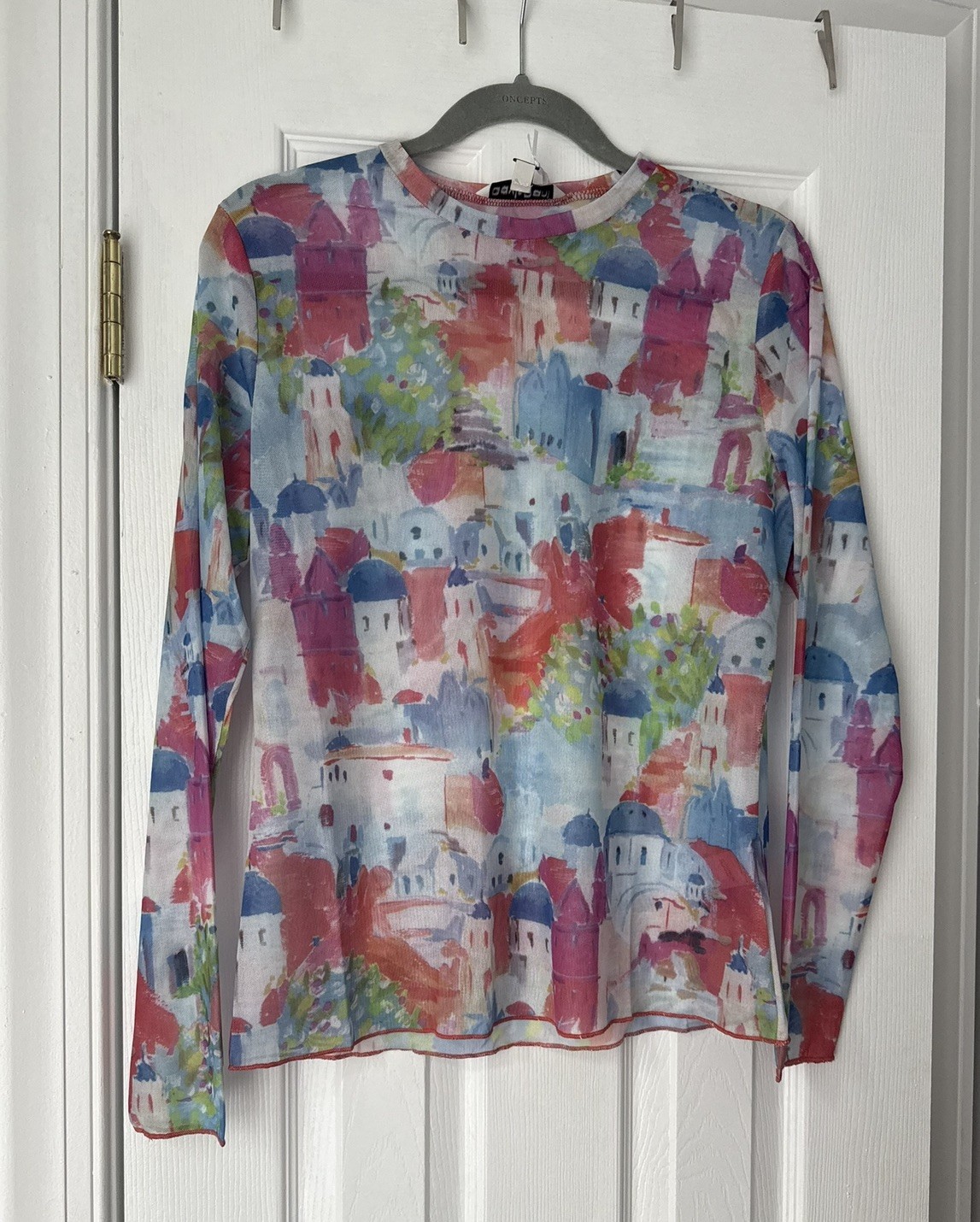 Women’s Abstract Santorini Mesh Top Size Medium Boutique Top Euro Summer