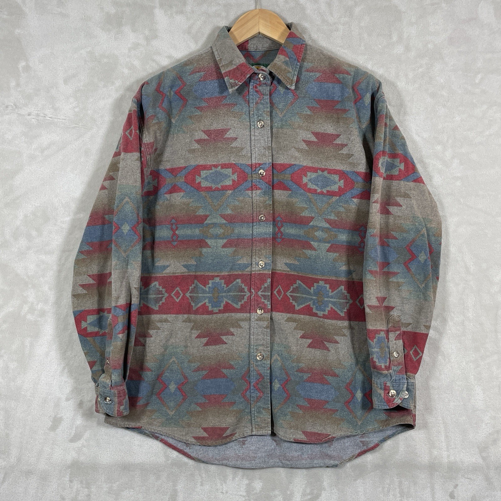 Vtg Cabellas Aztec Western Shirt Womens Large Desert Southwest Navajo AOP Button