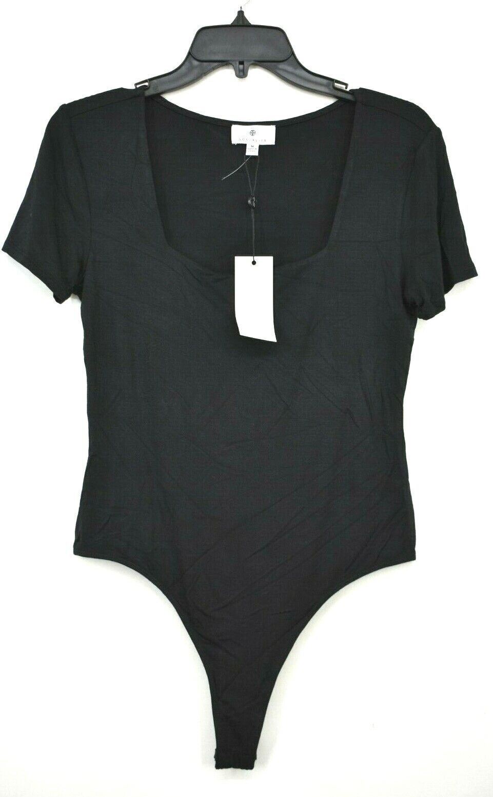 Socialite Womens Square Neck Bodysuit Short Sleeves Partially Lined Rayon M $29