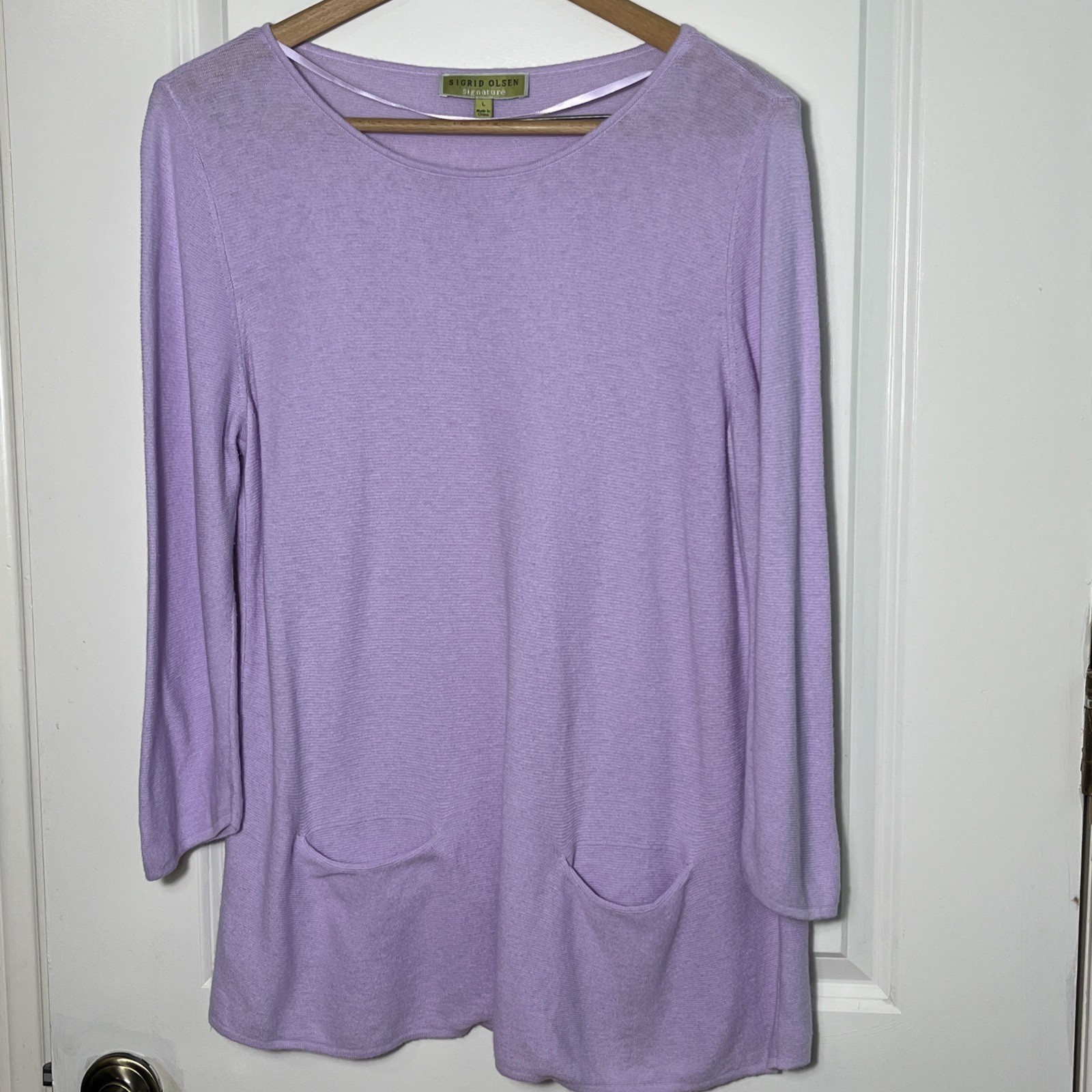 Sigrid Olsen Womens SILK Blend Lavender Ribbed Knit Lightweight Sweater Tunic L