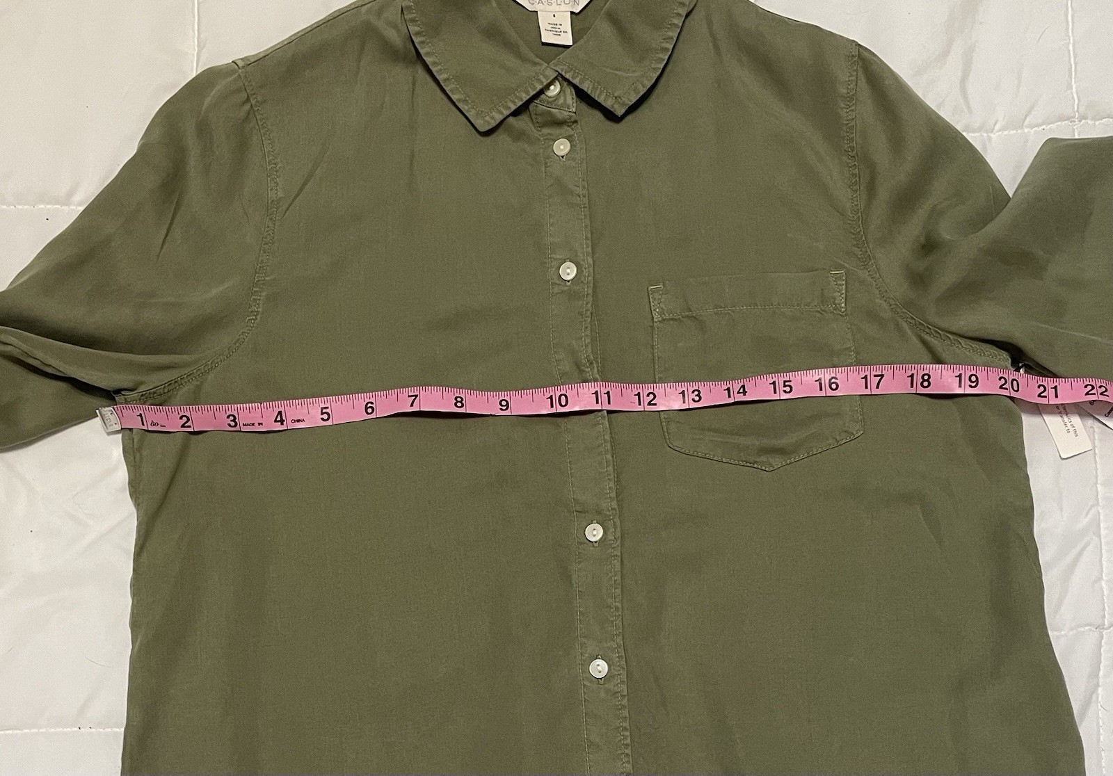NWT Caslon Olive Green Women’s Roll Tab Sleeve Button Down Blouse Small Hi Low