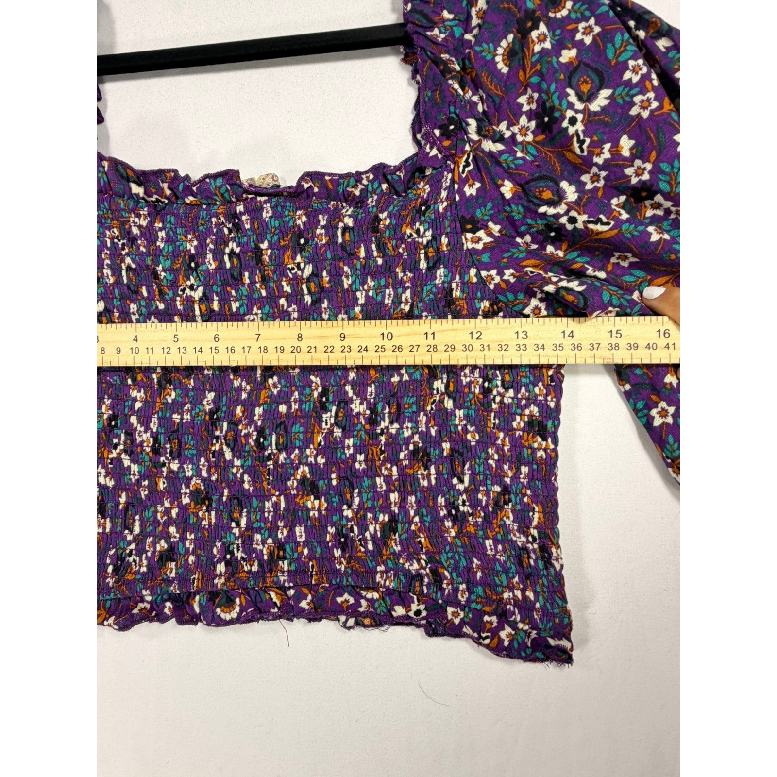 Band of the Free Smocked Blouse Womens Medium Purple Ivory New Floral Boho Top