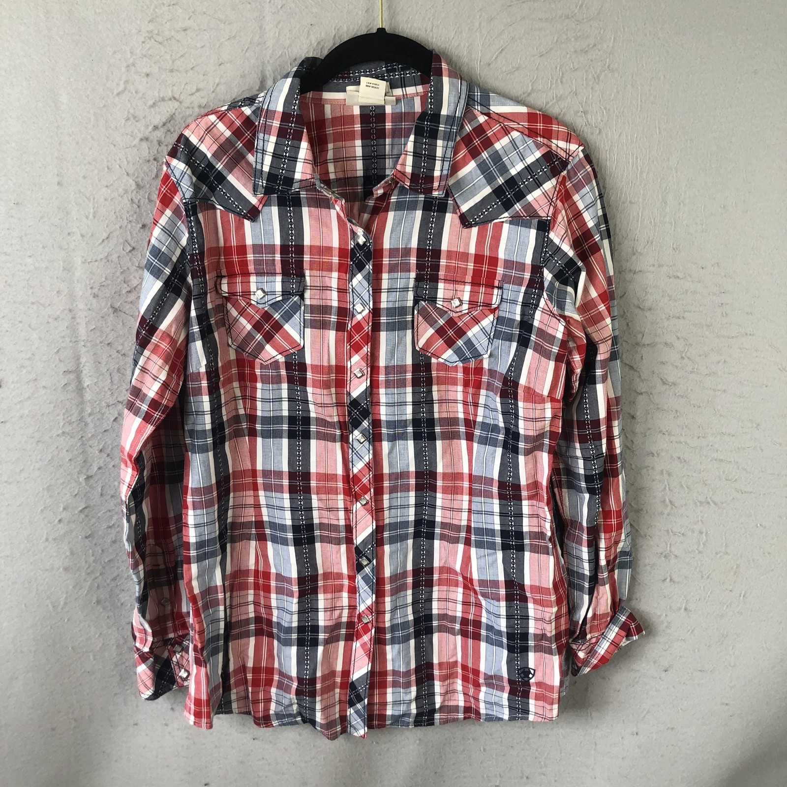 Ariat Shirt Womens L Red Plaid Sequin Eagle Western Snap Studded Rodeo