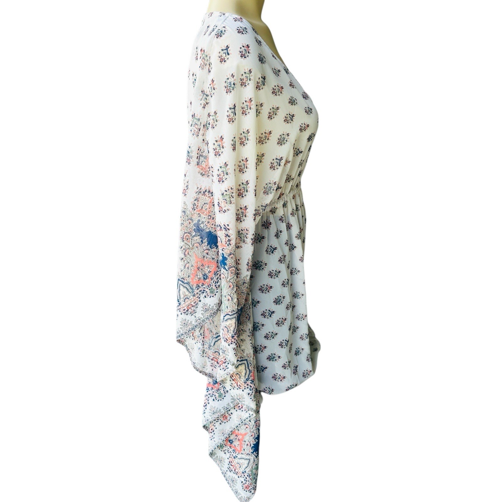 En Creme Anthropologie Tunic Top Women’s Small Flared Sleeve Sheer Boho Floral