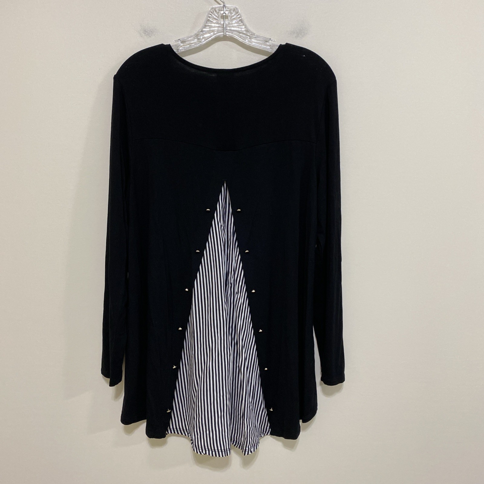 Chico’s M Hi Lo Tunic Long Sleeve Inset Panel Black Rayon Blend