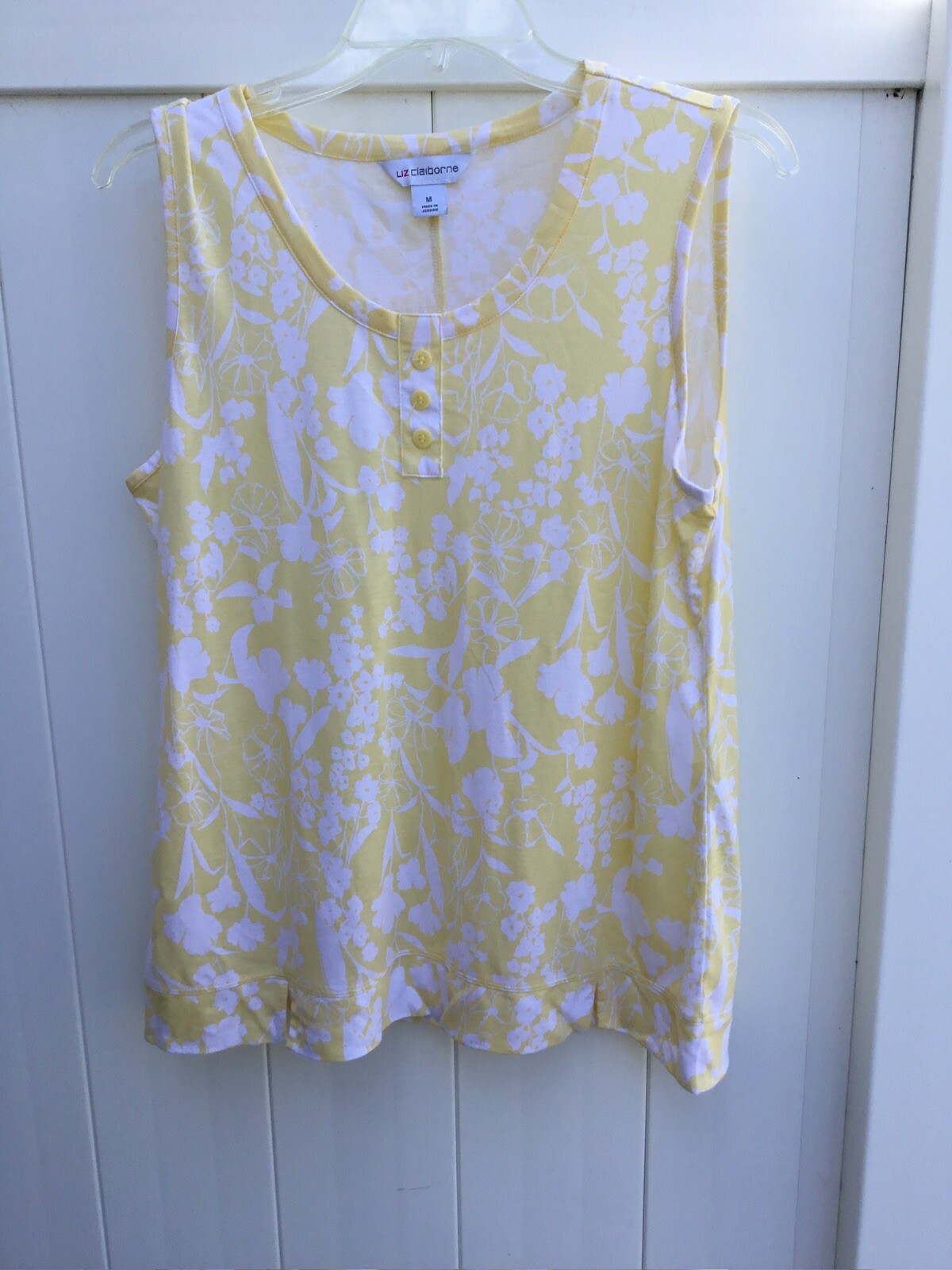 Liz Claiborne Women’s Medium Tank Top Yellow And White Cute Front Slits