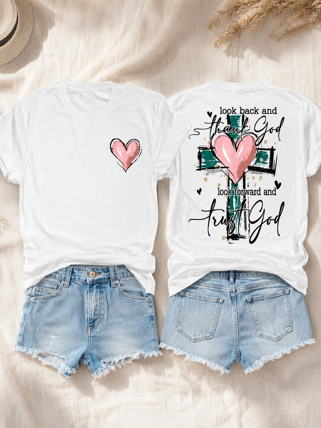 Look Back Thank God Look Forward Trust God Shirt, Faith Cross Heart Christian