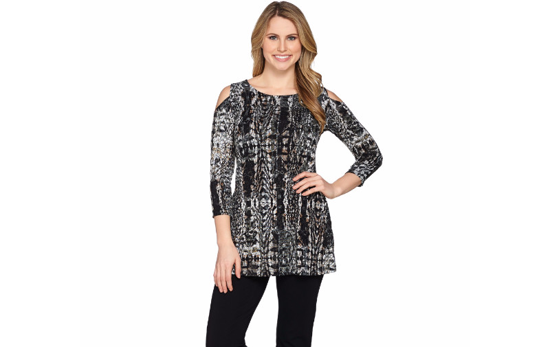 Attitudes by Renee 3/4 Sleeve Cold Shoulder Knit Tunic Neutral Multi S A287077 J