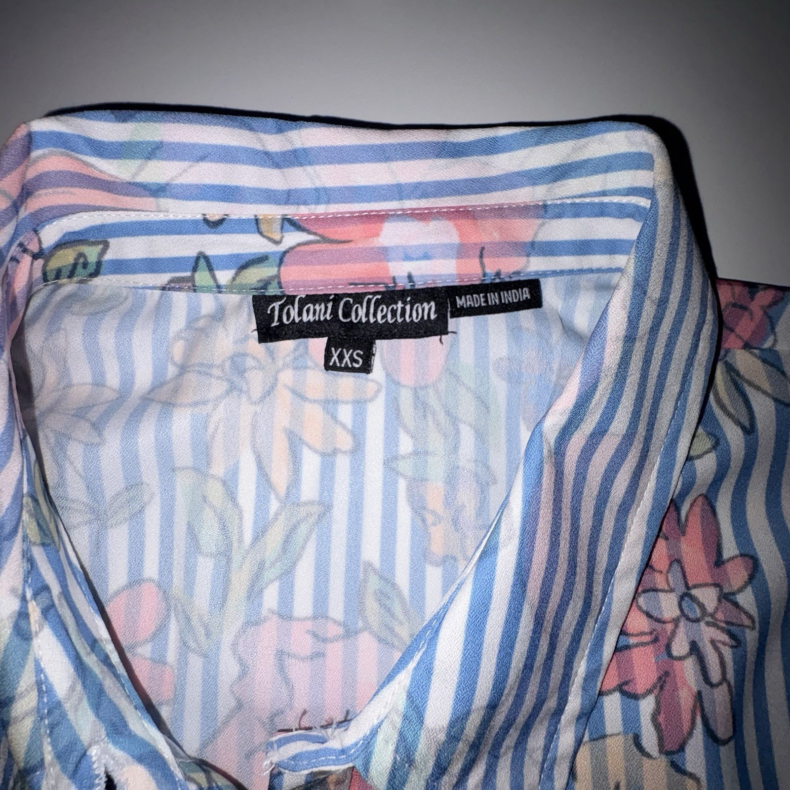Tolani Collection Tunic Top With Pockets Stripe Floral Print Ruffle Hem XXS