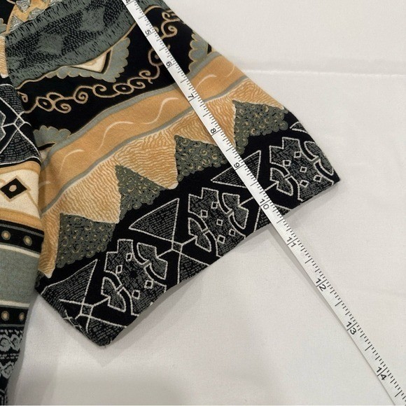 Vintage Prato Geometric Tribal Print Rayon Button Back Blouse Size 12