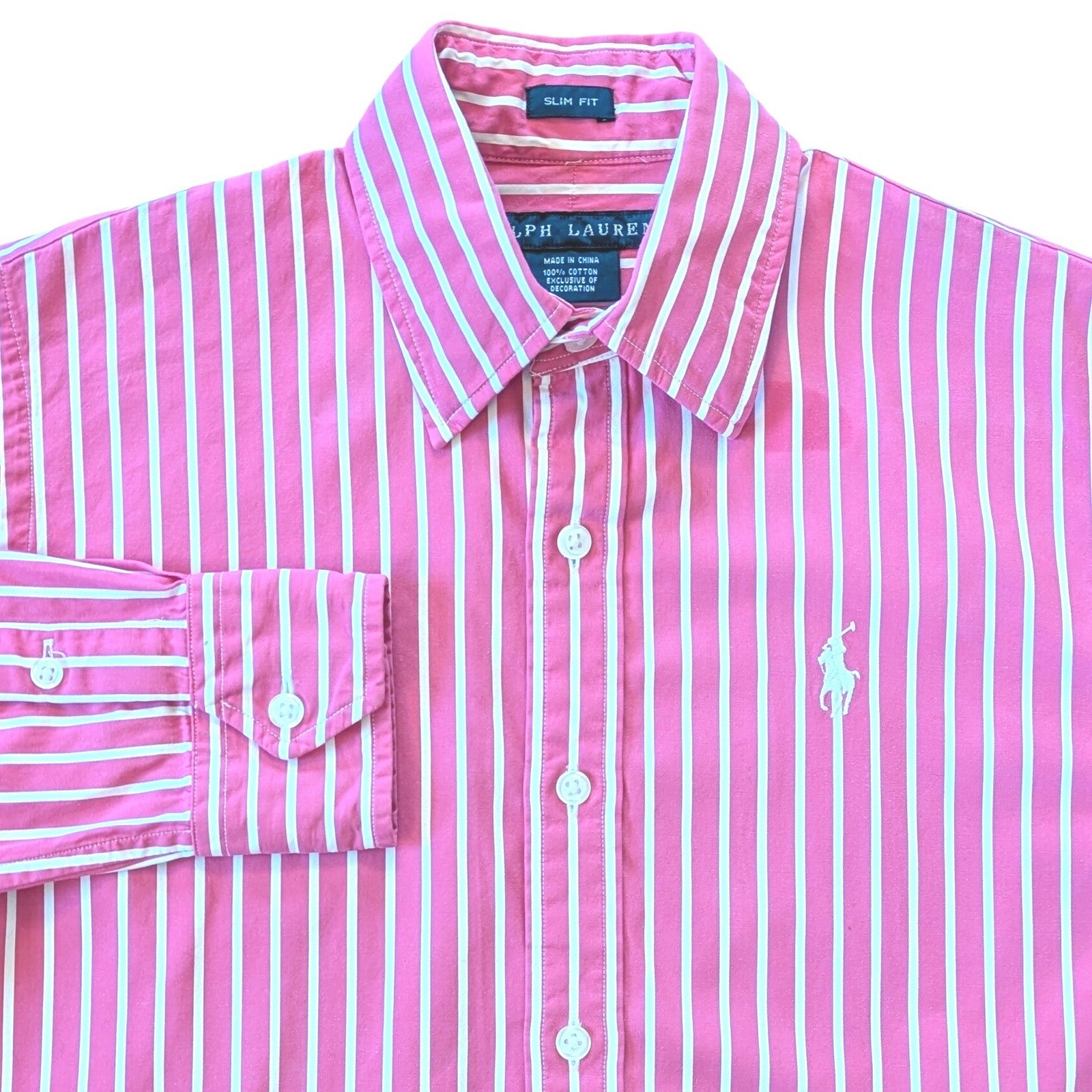 Ralph Lauren Womens Slim Fit Pink White Striped Cotton Button Down Shirt Size 4