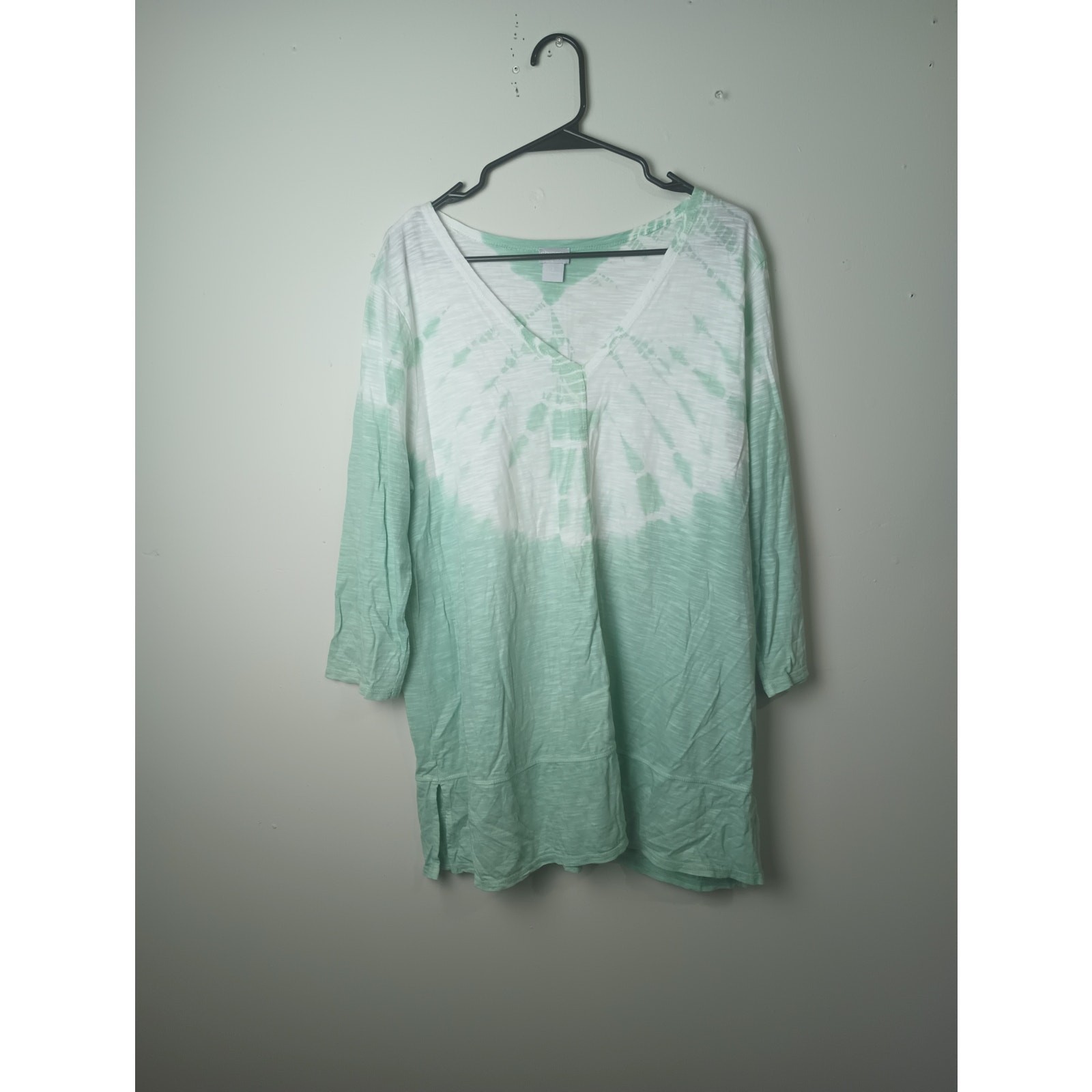 Chico’s Zenergy Mint Green White Blouse Top Women’s 2 (12/14) Quarter sleeve