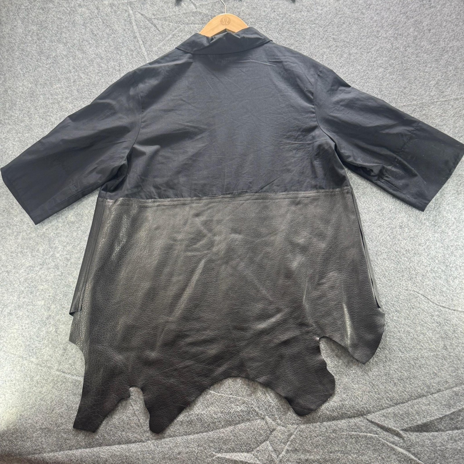 Miin Blouse Womens 3 Black Faux Leather Asym Hem 1/2 Zip 3/4 Sleeve Tunic Top