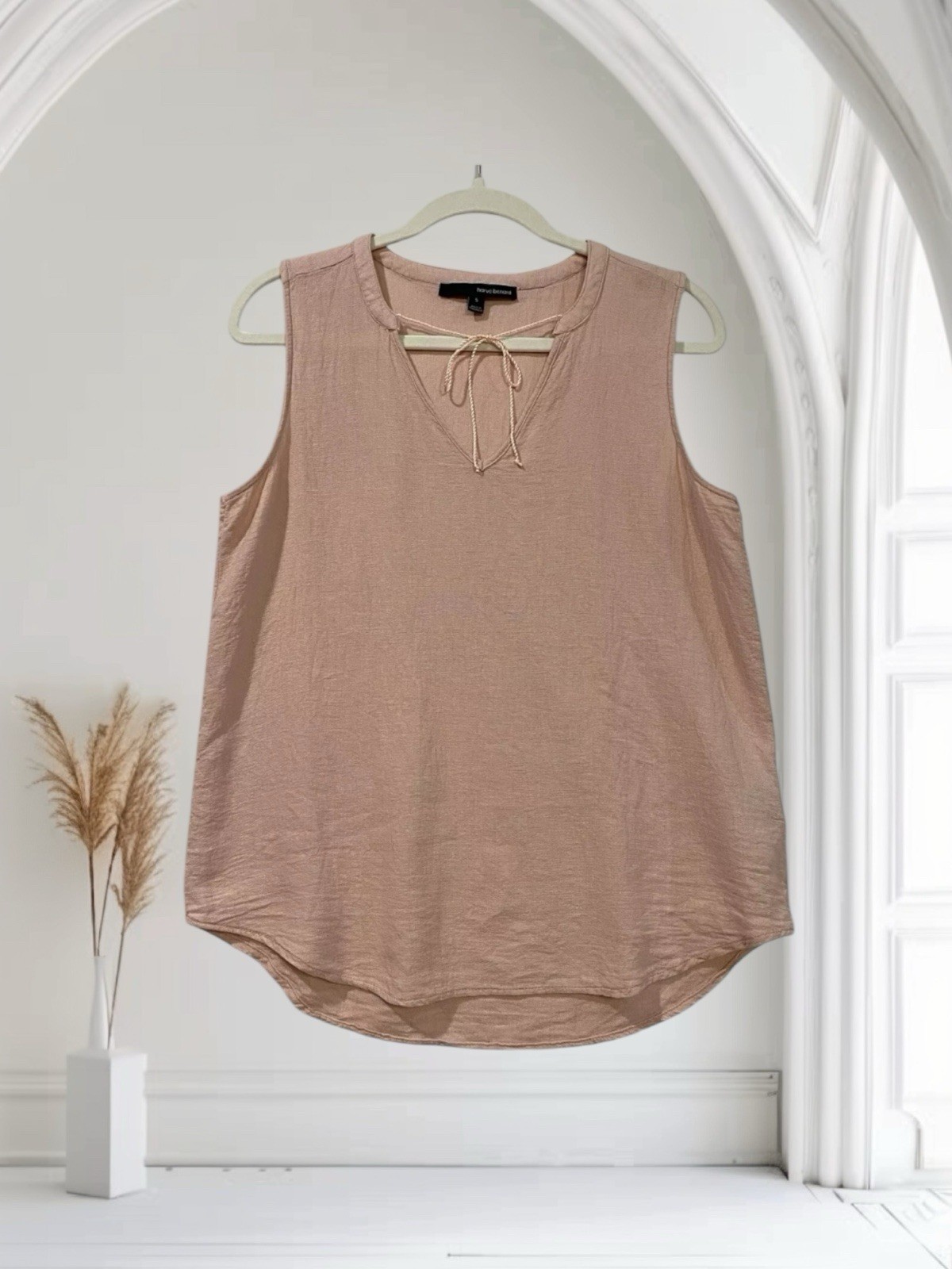 Harve Benard Pink Linen Blend Sleeveless Tie Neck Top Women’s Size Small