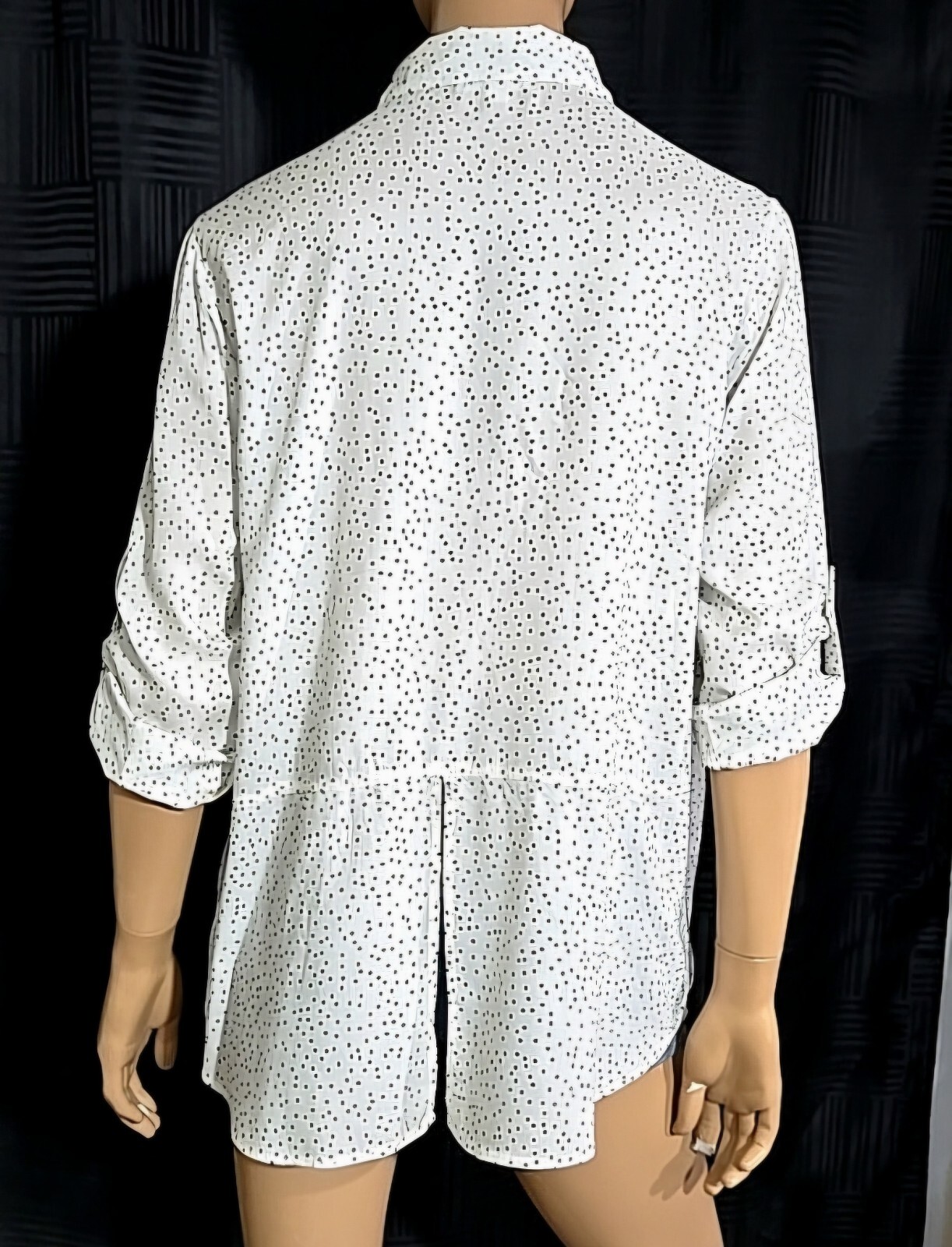 BEACH LUNCH LOUNGE Button Up Roll Tab Sleeve Split Back Shirt Polka Dot sz L/XL