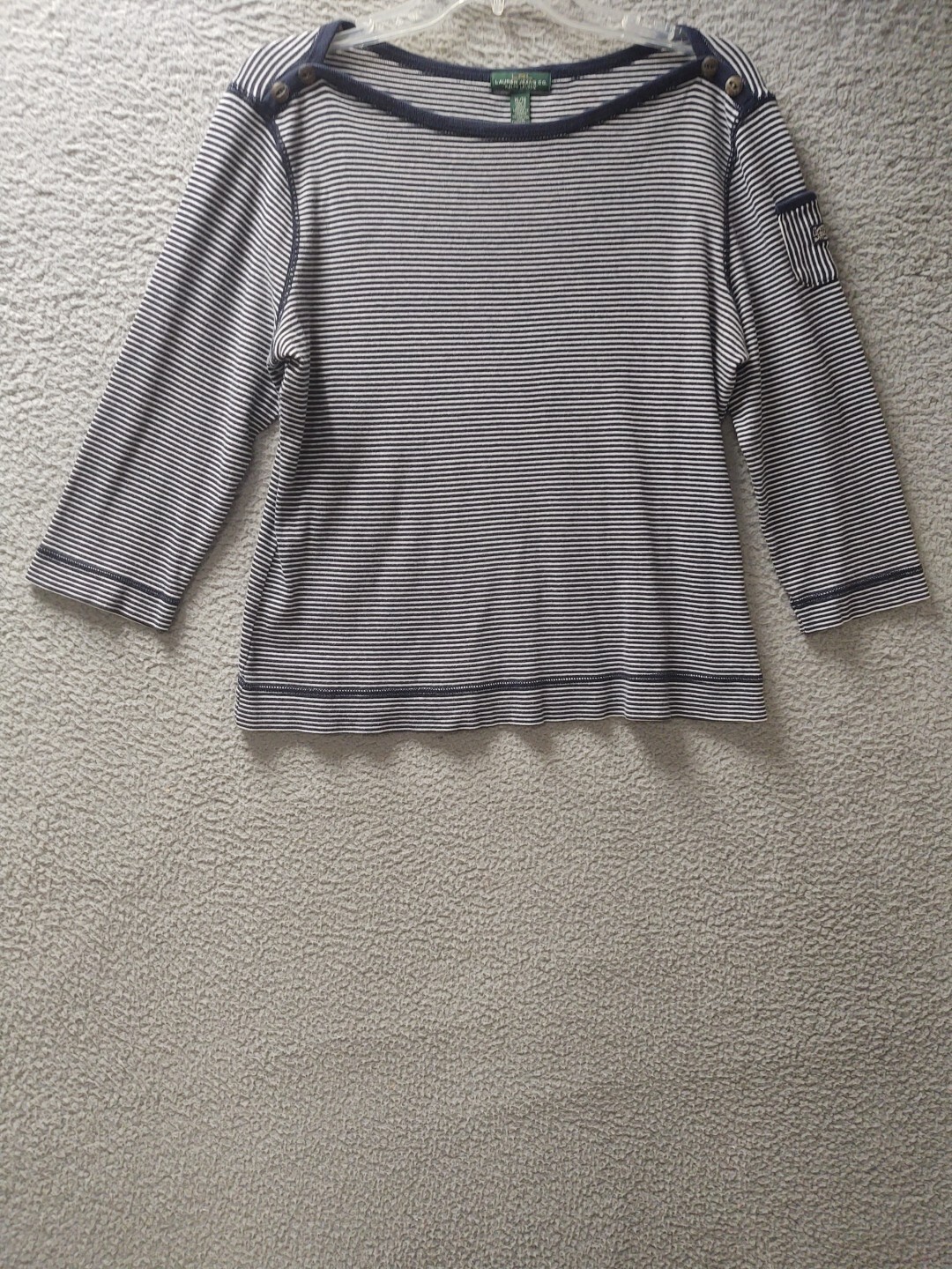 LRL Lauren Jeans Co Womens Shirt XL Blue White Stripe Nautical Blouse Top 1115