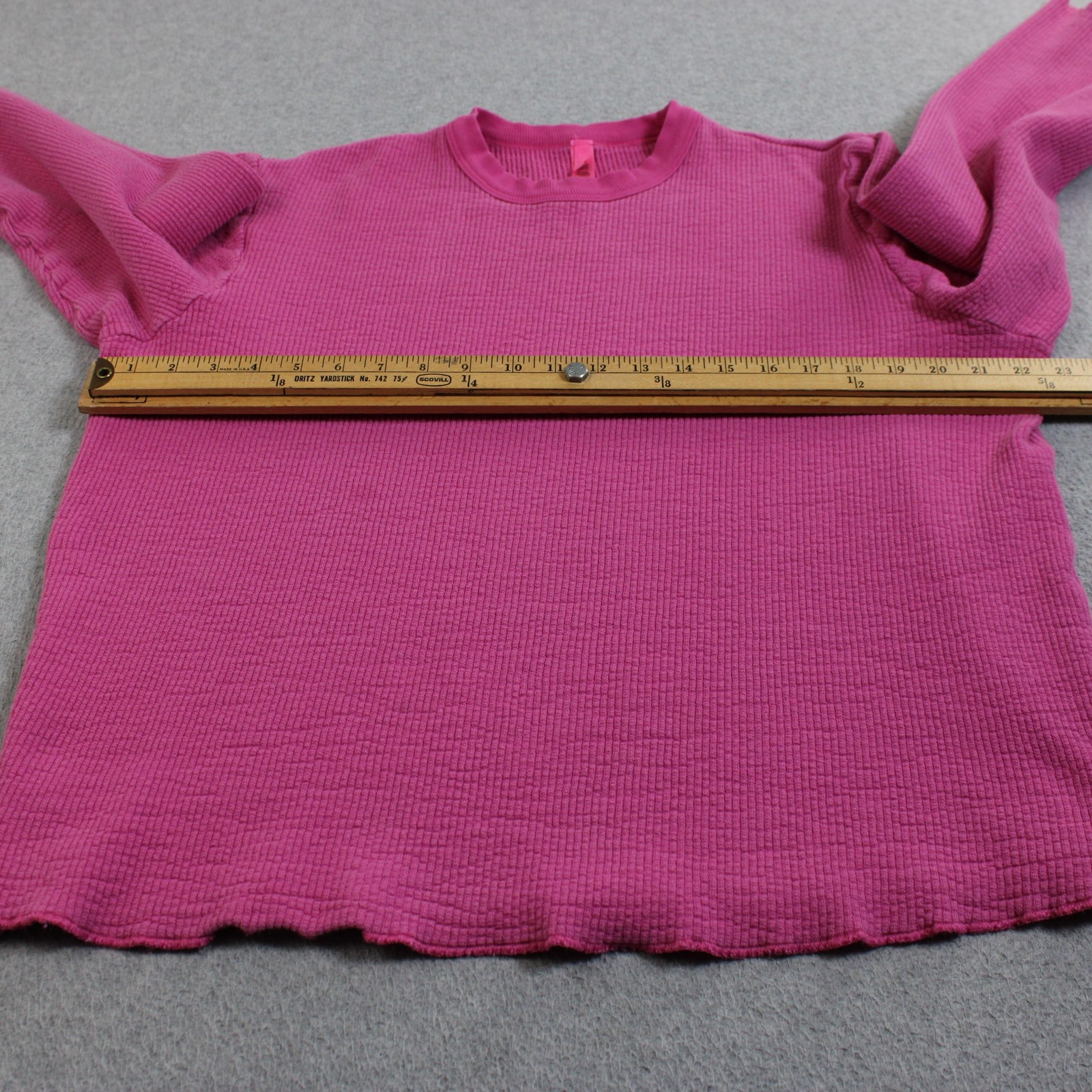 Skims Thermal Shirt Women Medium Pink Waffle Lettuce Hem Long Sleeve Stretchy