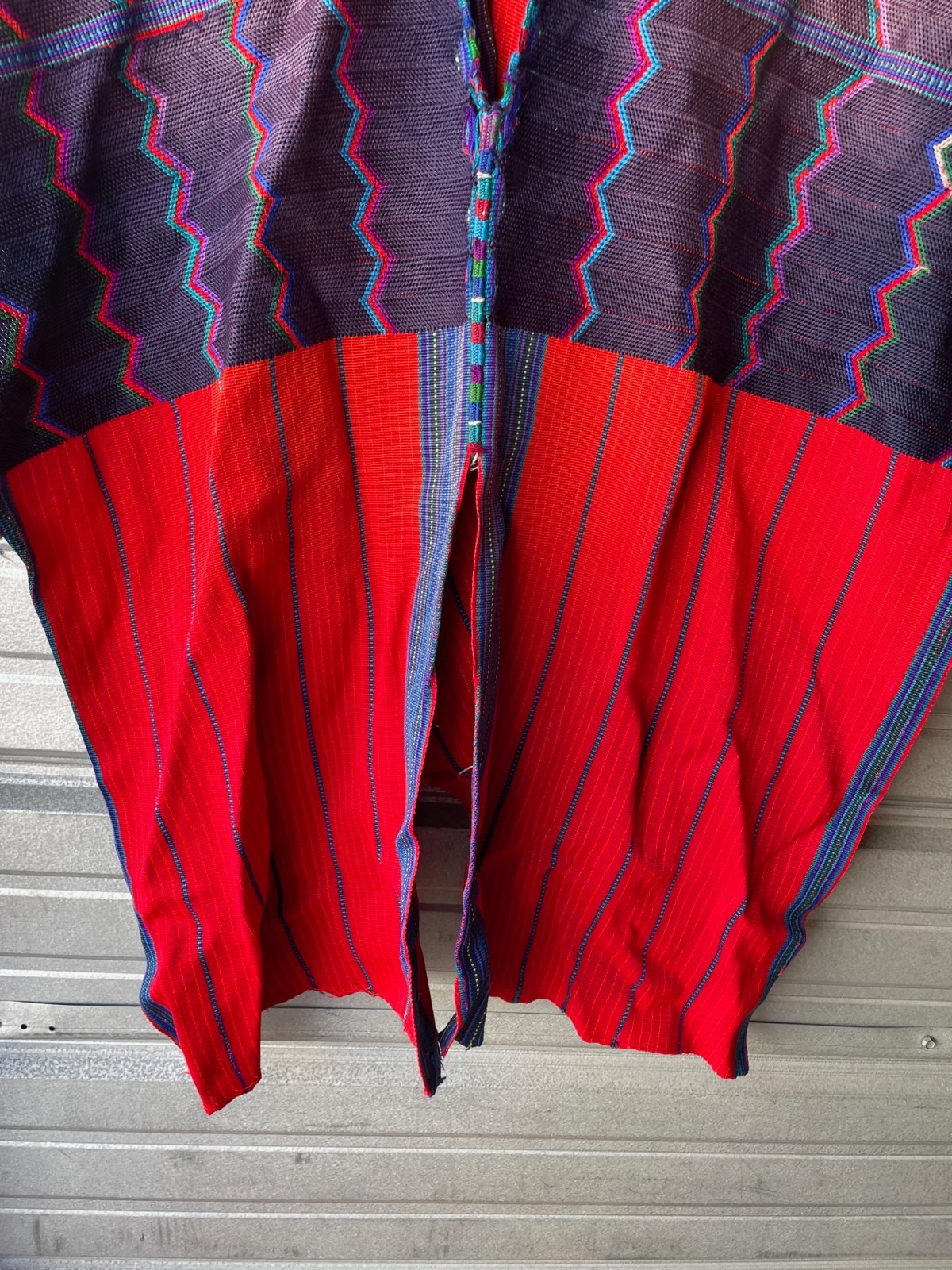 Vintage South American Red Purple Blue Green Embroidered Woven Huipil Tunic