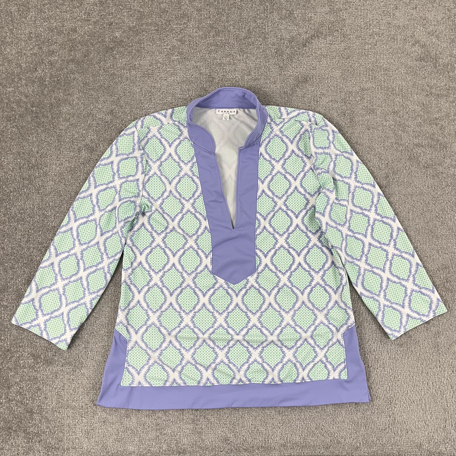 Cabana Life Blouse Top Womens Large Jersey Rash Guard UPF Sun Protective Beach