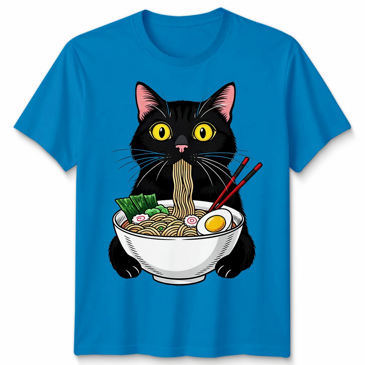 Black Cat Ramen Cats Animals Mens T-Shirt Womens Tee Graphic Unisex Tee