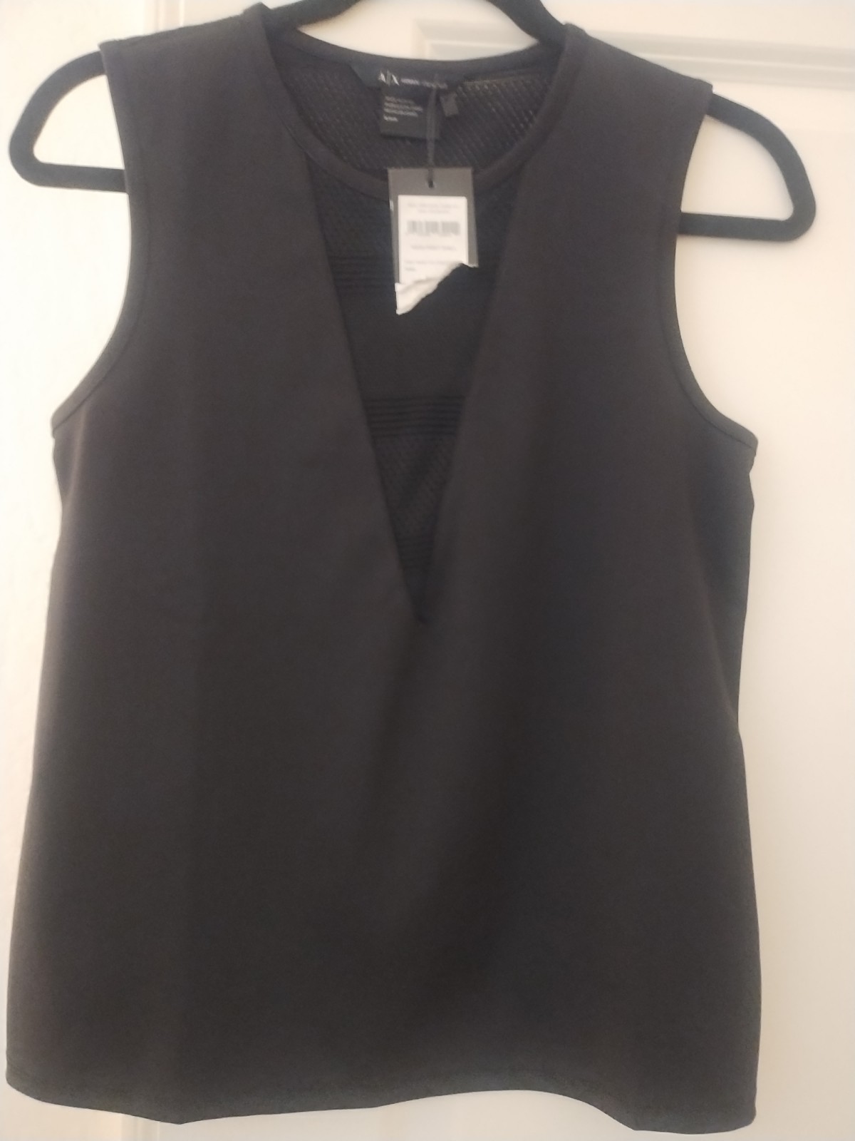 Armani Exchange Women’s Black Top With See Thru Mesh Inset Shell Size Small NWT