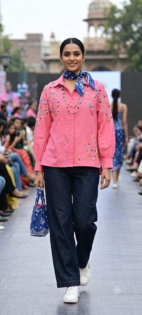 Women’s Candy Pink Cotton Floral Embroidered Shirt | Full Sleeve Button Down…