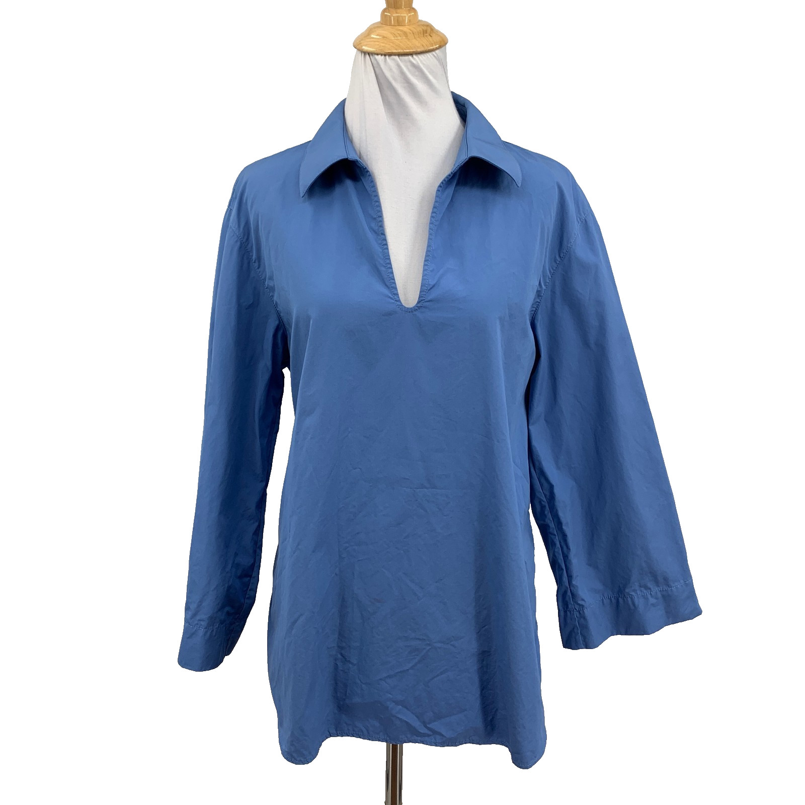 Lafayette 148 New York Blouse Womens M Medium Split Neck Popover Bracelet Sleeve