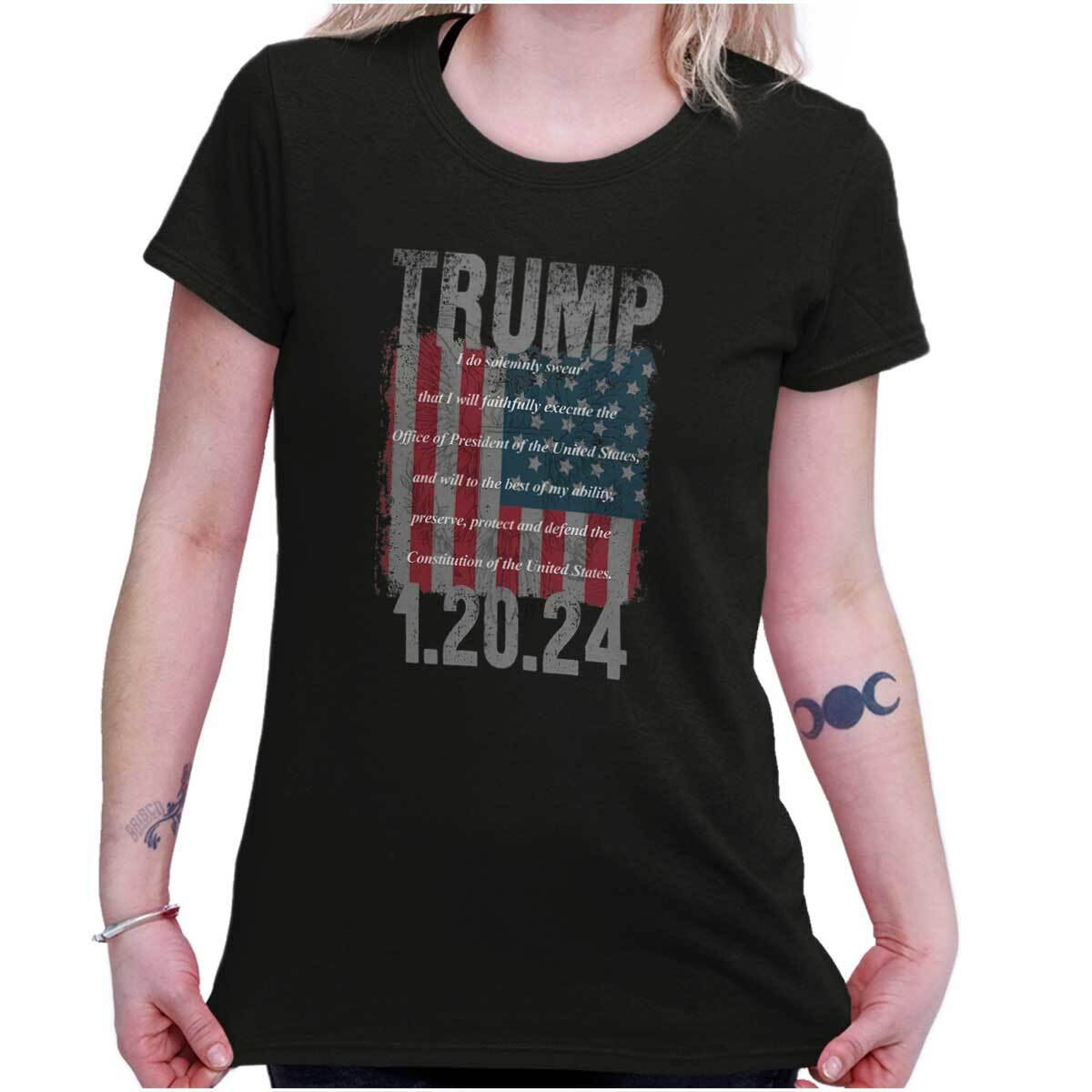 Donald Trump Presidential Oath American Flag Womens Top Junior Graphic Tee