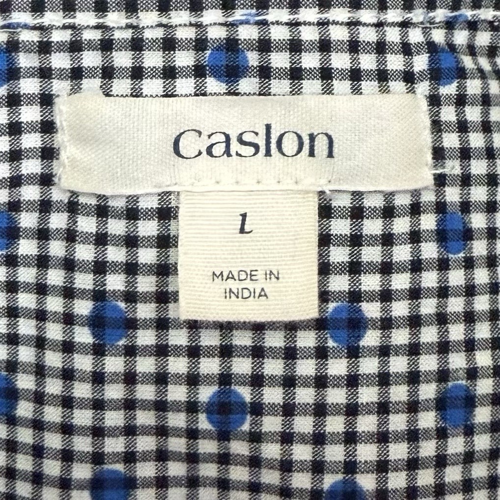 Caslon Top Womens Large Polka Multicolor Plaid Polka Dot Button Up Shirt