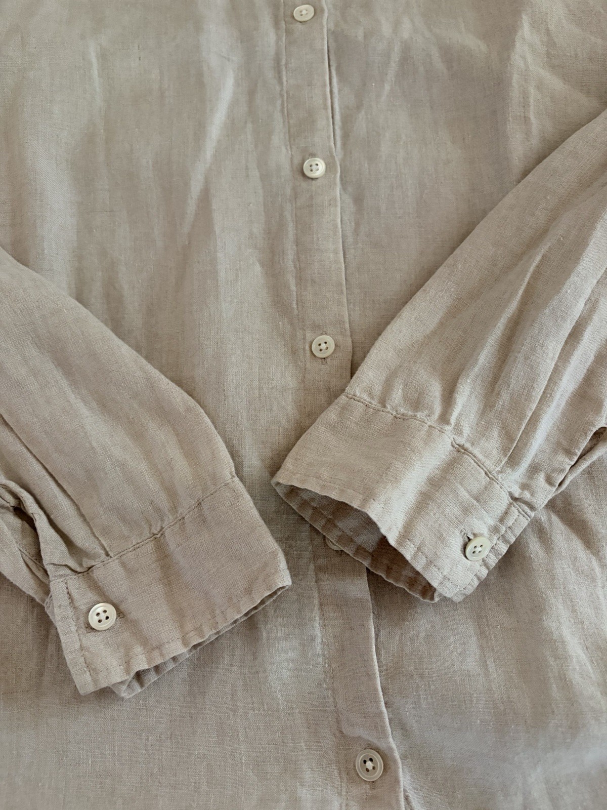J.Jill Light Beige 100% Linen Long Sleeve Button Down Blouse M Tall
