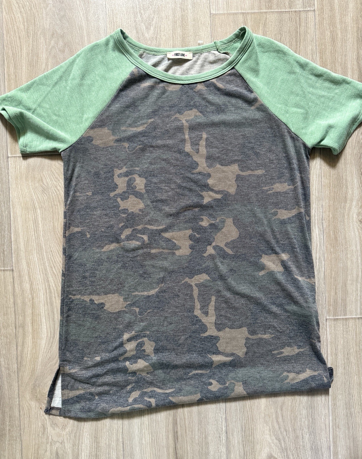 NWOT Camo Short Sleeve Tee by First Love, Size M