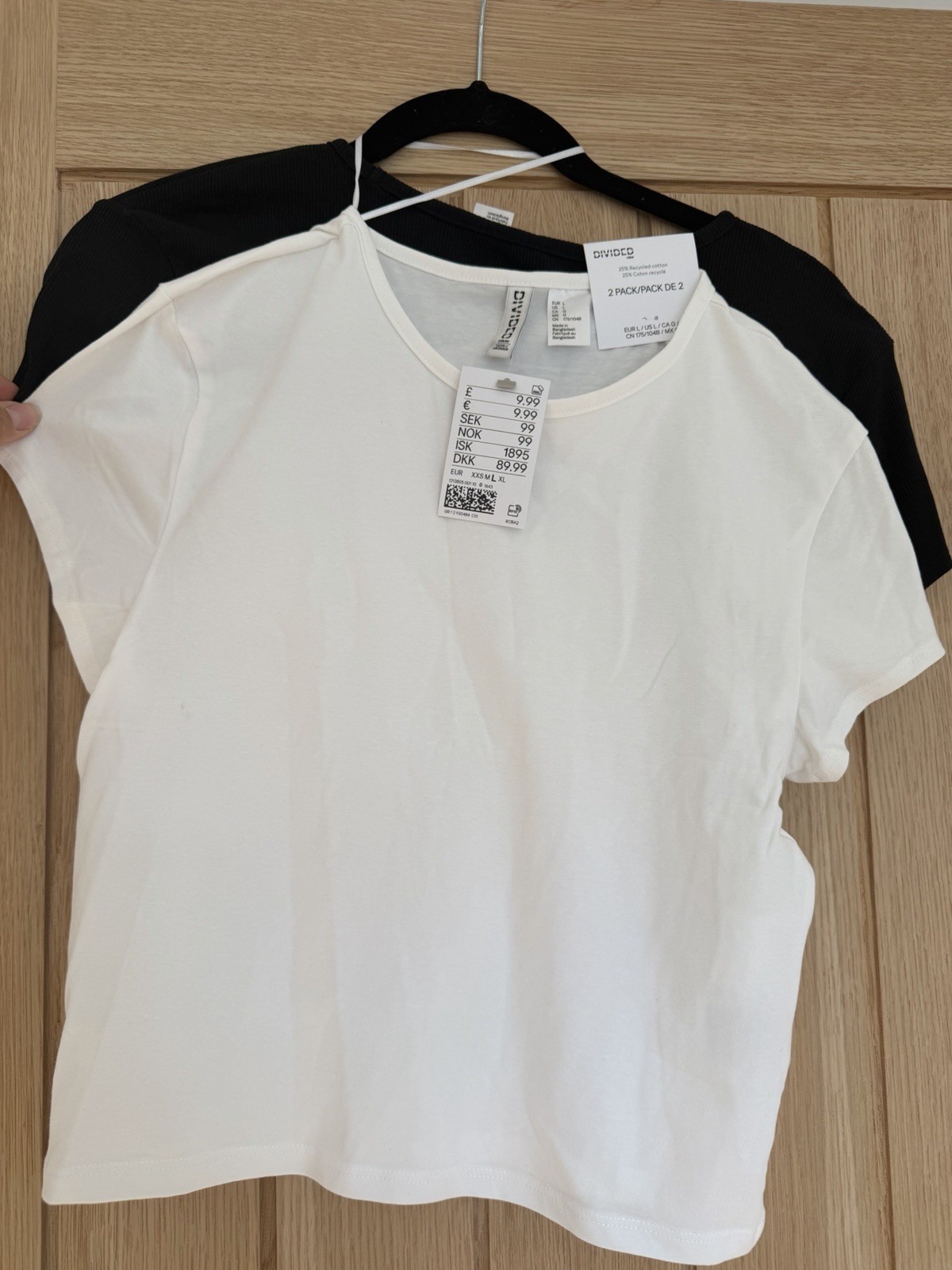 BNWT H&M Divided 2-Pack Crop T-Shirts Black & White Ribbed Size L