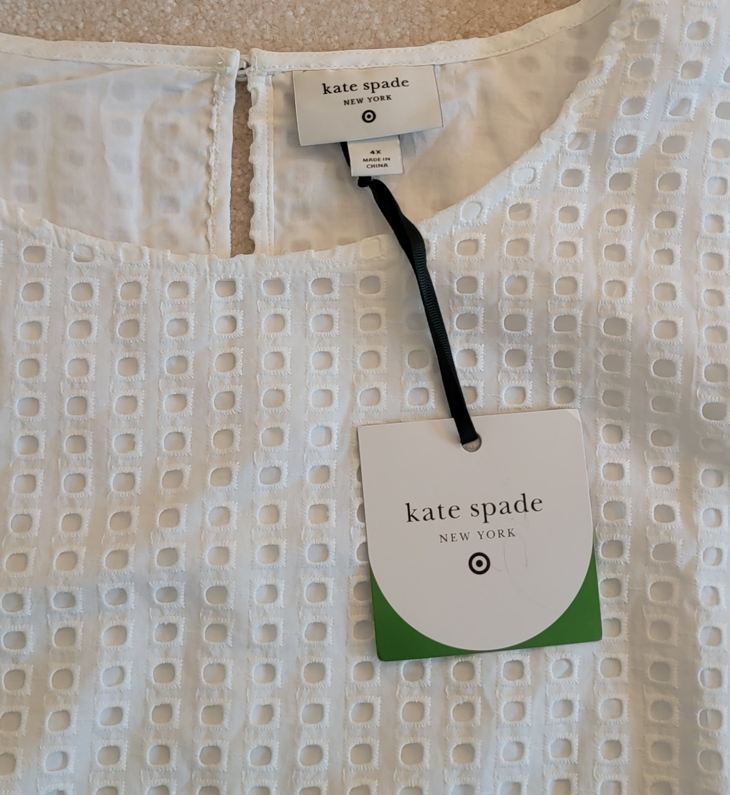 Kate Spade New York Eyelet Shell Tank Top, Womens, White Textured