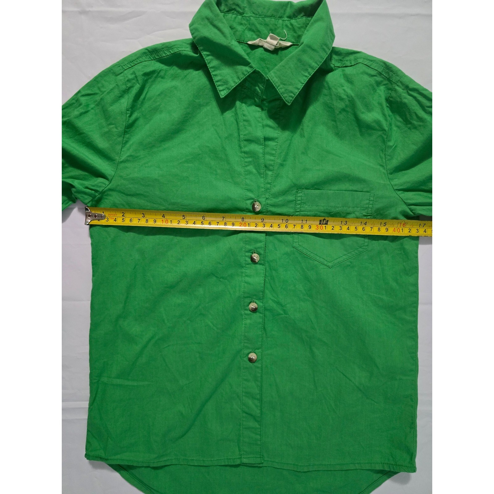 Sim & Sam Green Cotton Roll Tab Sleeve Button Down Shirt Small RN145239