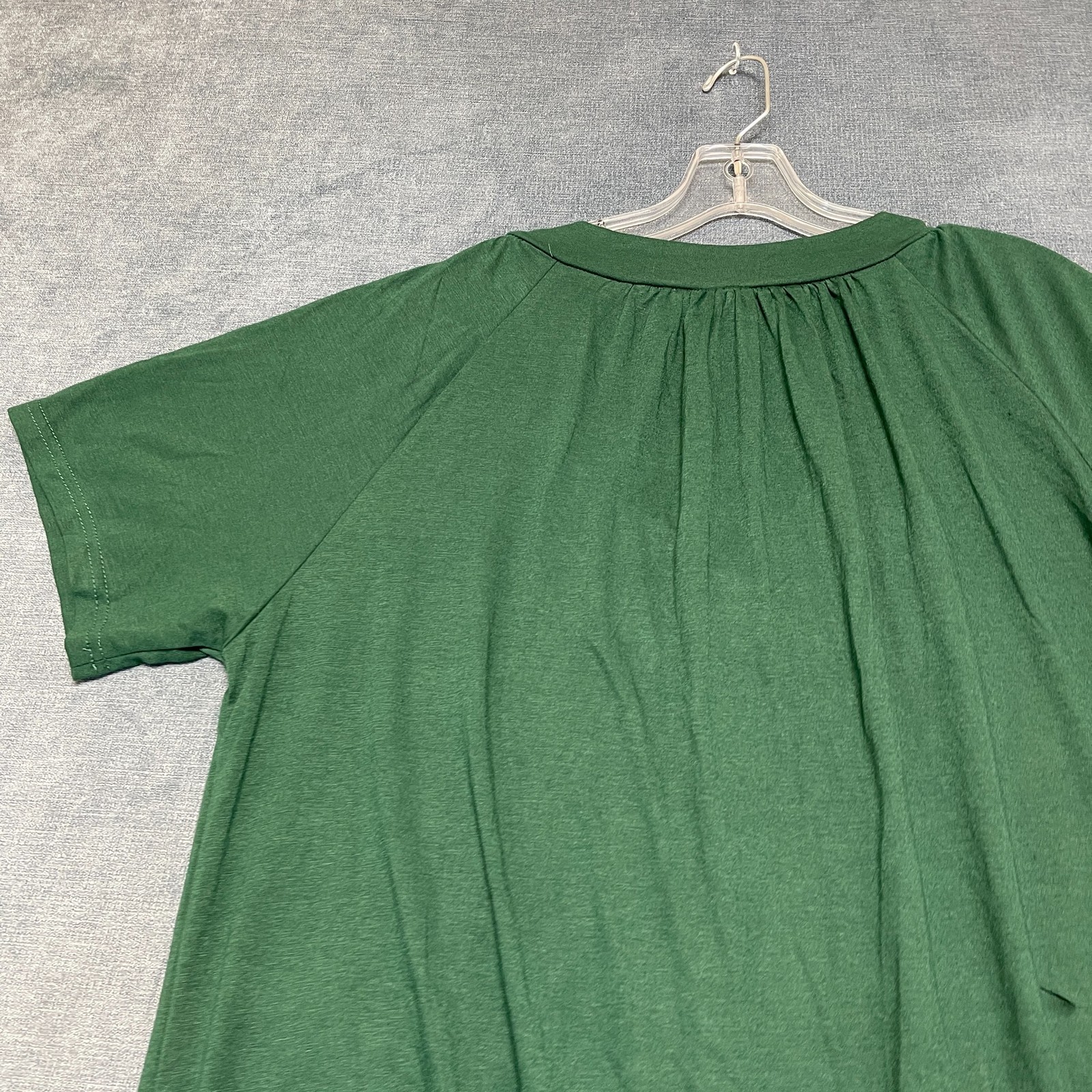 Dokotoo Blouse Top Womens XL Dark Green Summer Wear Pleated V-Neck Shirred Hem