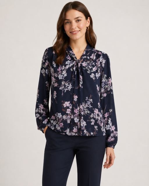 Ted Baker Dakotta Floral Print Tie Neck Blouse Navy Blue Multi Size UK 12 TB 3