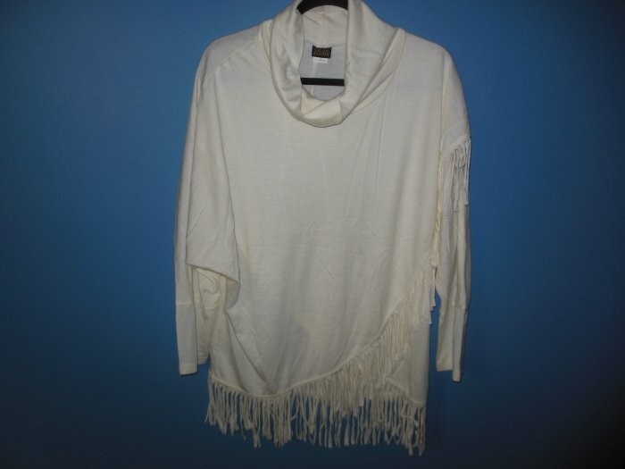 Ladies Salon Studio Ivory Cowl Neck Fringed Top Large T202