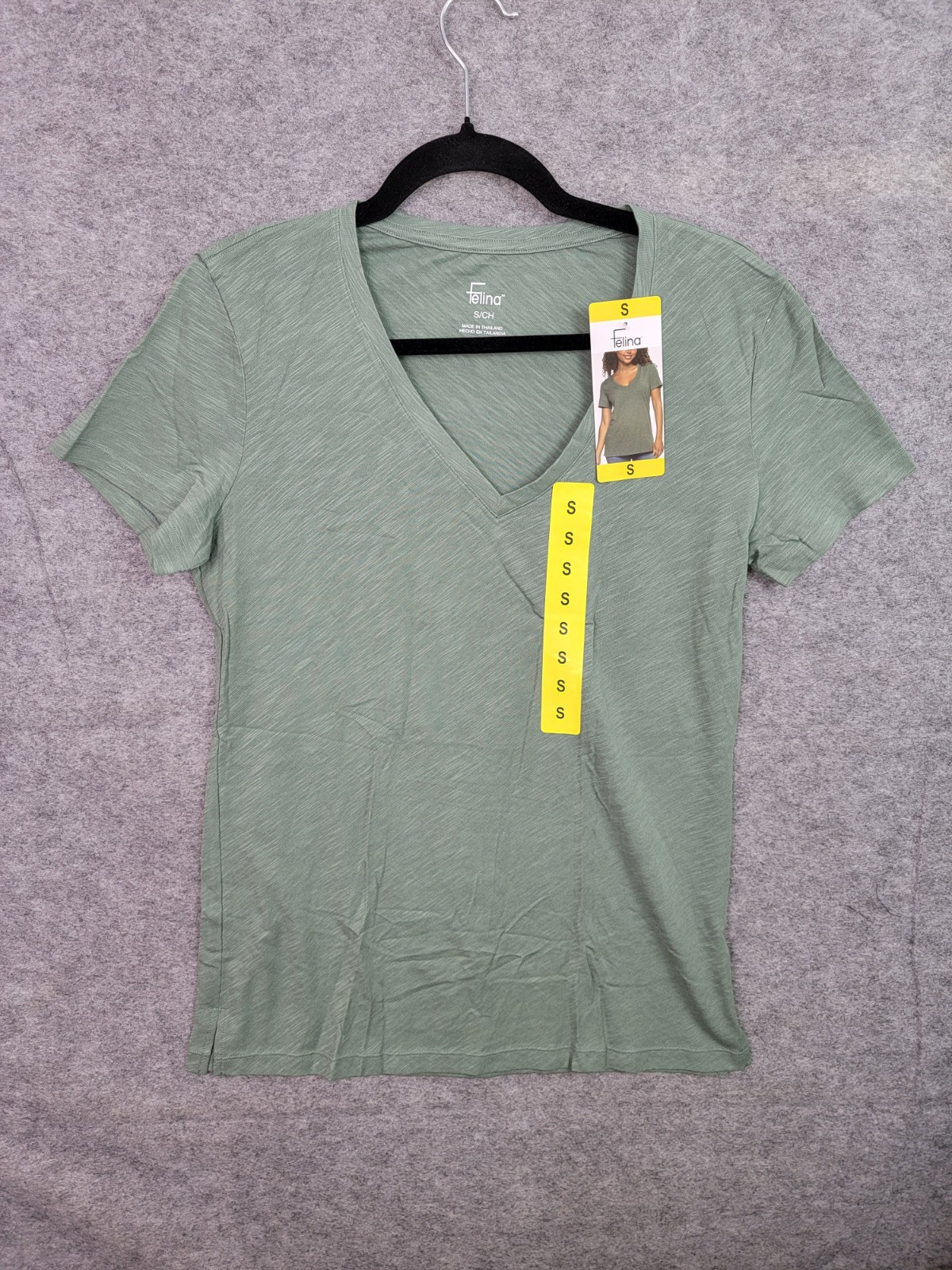 Felina V-Neck T-Shirt Slub Jersey Costco Short Sleeve Light Green Size Small