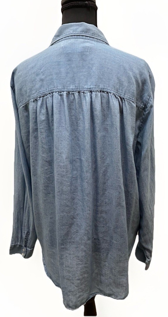 LOFT Light Wash Chambray Lyocell Button Front Shirt Womens L