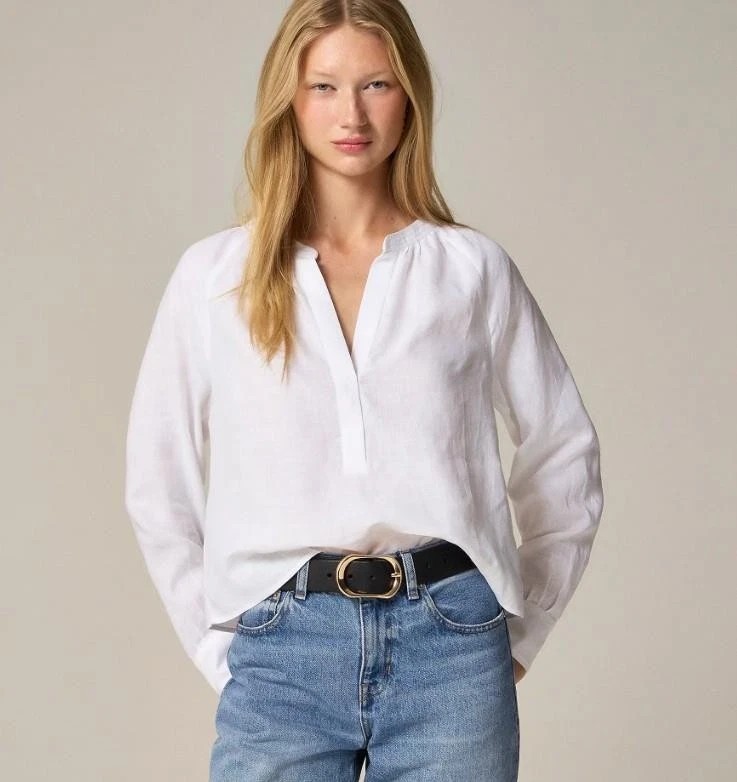 with tags J Crew Womens Cabana Long Sleeve Coastal Top Shirt White 100 G2U