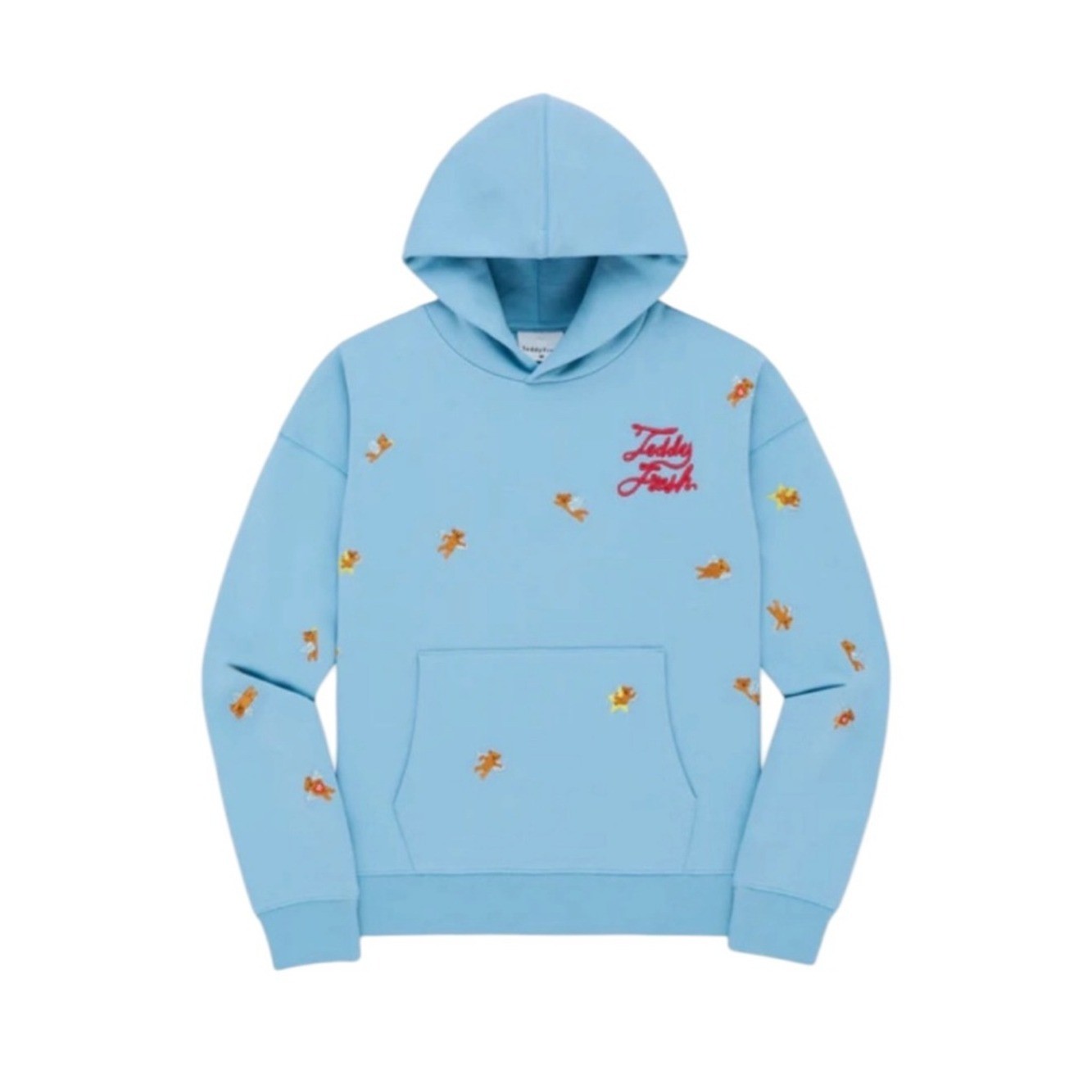 Teddy Fresh Baby Blue Angel Bear Hoodie Cotton Sweatshirt Size Large